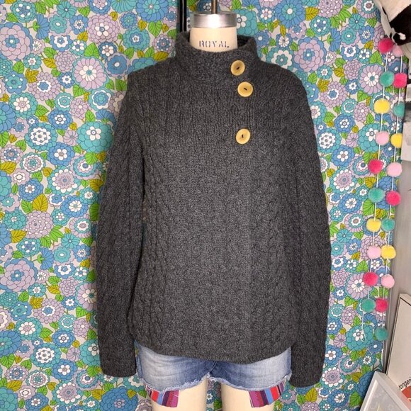 Shannon Woolen Mills Grey Merino Woo lAran Fisherman Cardigan Size:M - Picture 2 of 12